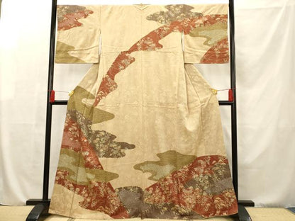 平和屋着物■訪問着　絞り　刺繍　草花文　金彩　正絹　逸品　AAAR7563fy