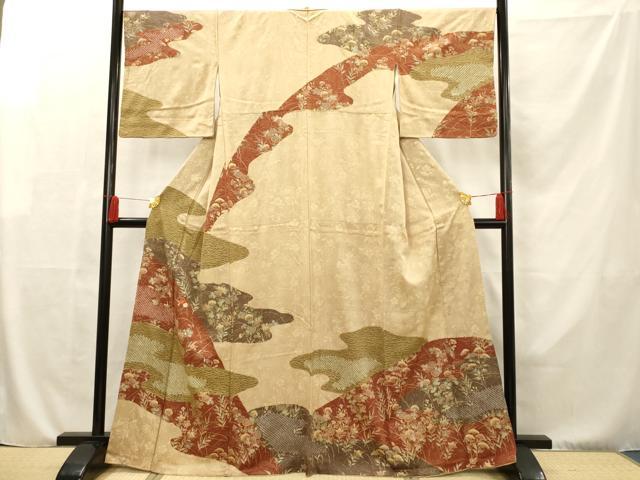 平和屋着物■訪問着　絞り　刺繍　草花文　金彩　正絹　逸品　AAAR7563fy