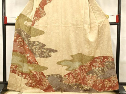 平和屋着物■訪問着　絞り　刺繍　草花文　金彩　正絹　逸品　AAAR7563fy