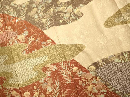 平和屋着物■訪問着　絞り　刺繍　草花文　金彩　正絹　逸品　AAAR7563fy