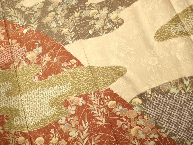 平和屋着物■訪問着　絞り　刺繍　草花文　金彩　正絹　逸品　AAAR7563fy