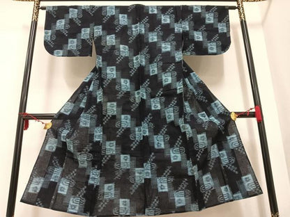 平和屋着物●久留米絣　単衣　綿　逸品　AAAR7676ph