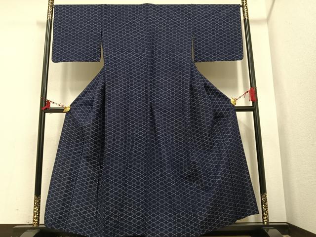平和屋着物▽久留米絣　単衣　松皮菱文　綿　逸品　AAAR7681ph
