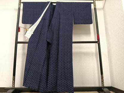 平和屋着物▽久留米絣　単衣　松皮菱文　綿　逸品　AAAR7681ph