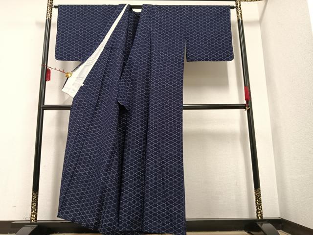 平和屋着物▽久留米絣　単衣　松皮菱文　綿　逸品　AAAR7681ph