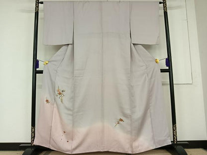 平和屋着物■訪問着　草花文　桜鼠色　暈し染め　正絹　逸品　AAAR7771jh