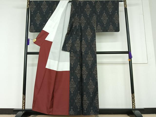 平和屋着物■本場大島紬　更紗花文　正絹　逸品　AAAR7780jh