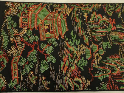 平和屋着物◎六通柄袋帯　唐織　風景文　黒地　金糸　正絹　逸品　AAAR8006ou