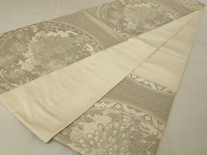 平和屋着物◎六通柄袋帯　唐織　孔雀花文　銀糸　正絹　逸品　AAAR8009ou