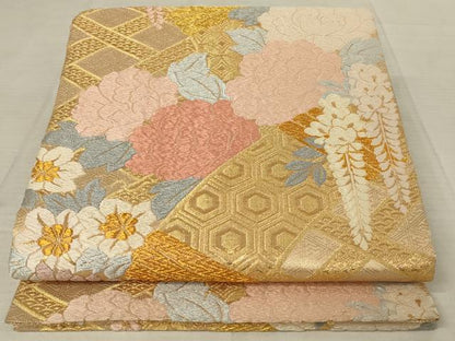 平和屋着物◎六通柄袋帯　唐織　草花文　金糸　正絹　逸品　AAAR8016ou