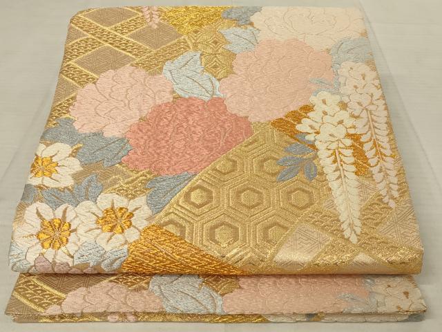 平和屋着物◎六通柄袋帯　唐織　草花文　金糸　正絹　逸品　AAAR8016ou