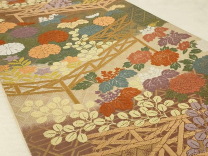 平和屋着物◎六通柄袋帯　唐織　草花文　金糸　正絹　逸品　AAAR8021ou