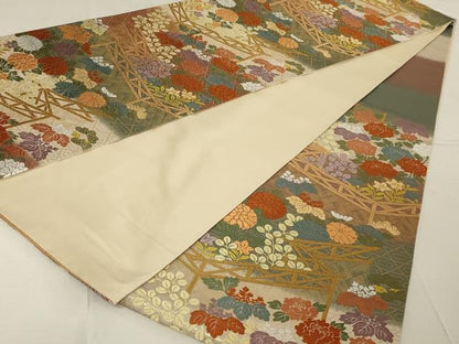 平和屋着物◎六通柄袋帯　唐織　草花文　金糸　正絹　逸品　AAAR8021ou
