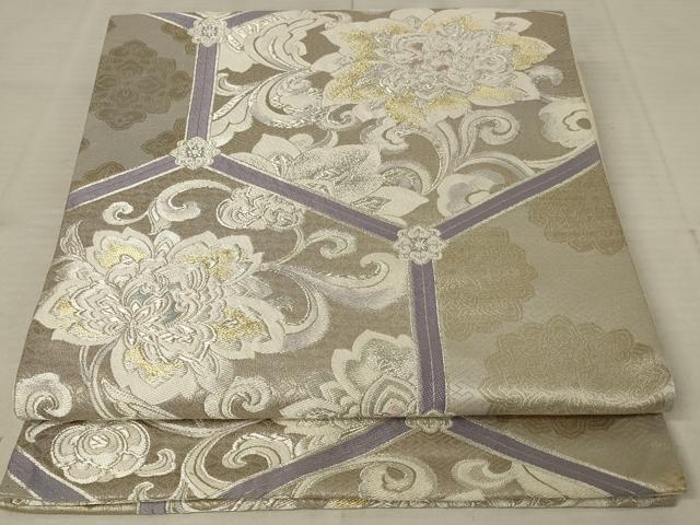 平和屋着物◎六通柄袋帯 唐織 亀甲更紗花文 金銀糸 正絹 逸品 AAAR8027ou