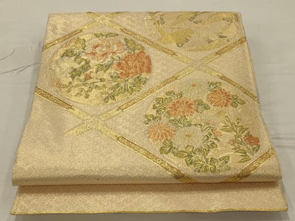 平和屋着物◎太鼓柄袋帯 天井花鳥文 金糸 正絹 逸品 AAAR8490ou