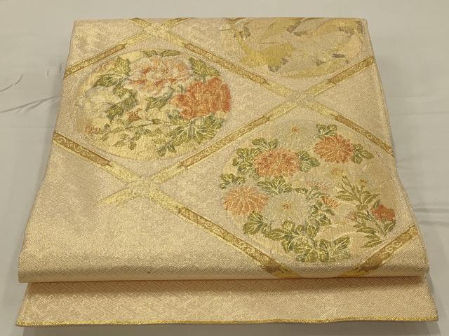 平和屋着物◎太鼓柄袋帯 天井花鳥文 金糸 正絹 逸品 AAAR8490ou