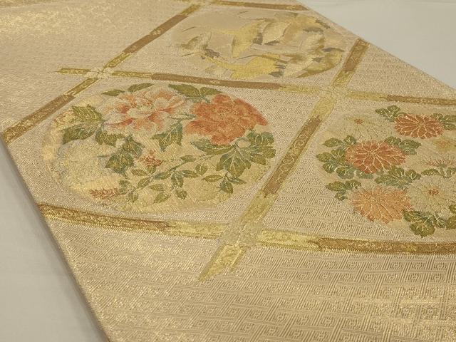 平和屋着物◎太鼓柄袋帯 天井花鳥文 金糸 正絹 逸品 AAAR8490ou