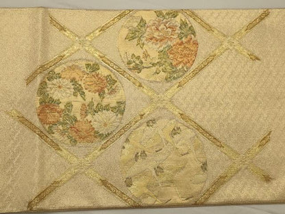 平和屋着物◎太鼓柄袋帯 天井花鳥文 金糸 正絹 逸品 AAAR8490ou