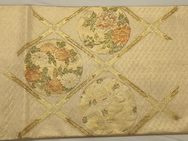 平和屋着物◎太鼓柄袋帯 天井花鳥文 金糸 正絹 逸品 AAAR8490ou