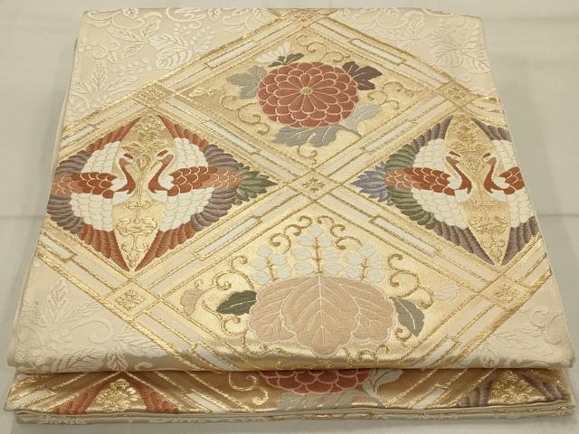 平和屋着物◎六通柄袋帯 唐織 天井花鳥文 金糸 正絹 逸品 AAAR8517ou