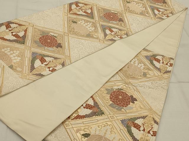 平和屋着物◎六通柄袋帯 唐織 天井花鳥文 金糸 正絹 逸品 AAAR8517ou