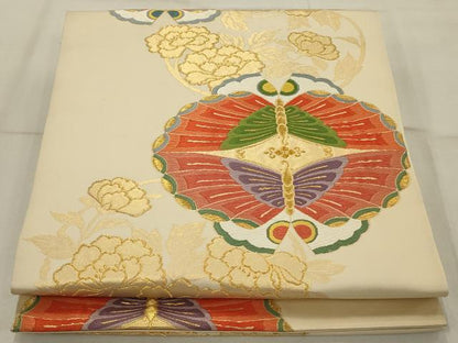 平和屋着物◎六通柄 本袋帯 唐織 花蝶文 金糸 正絹 逸品 AAAR8526ou