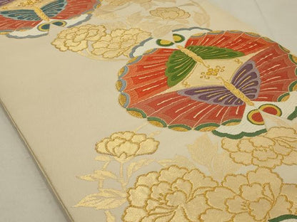 平和屋着物◎六通柄 本袋帯 唐織 花蝶文 金糸 正絹 逸品 AAAR8526ou