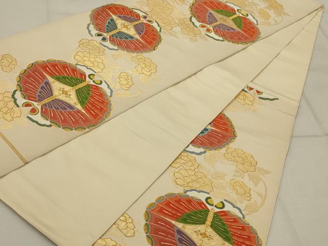 平和屋着物◎六通柄 本袋帯 唐織 花蝶文 金糸 正絹 逸品 AAAR8526ou