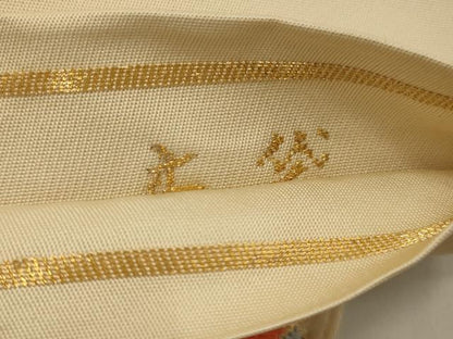 平和屋着物◎六通柄 本袋帯 唐織 花蝶文 金糸 正絹 逸品 AAAR8526ou