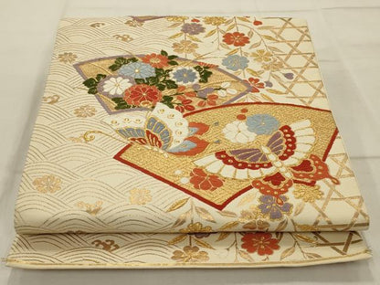 平和屋着物◎六通柄袋帯 唐織 花蝶文 金糸 正絹 逸品 AAAR8532ou