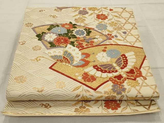 平和屋着物◎六通柄袋帯 唐織 花蝶文 金糸 正絹 逸品 AAAR8532ou