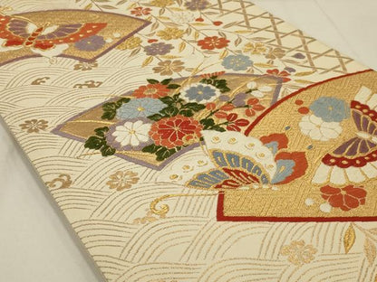 平和屋着物◎六通柄袋帯 唐織 花蝶文 金糸 正絹 逸品 AAAR8532ou