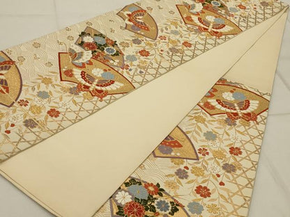 平和屋着物◎六通柄袋帯 唐織 花蝶文 金糸 正絹 逸品 AAAR8532ou