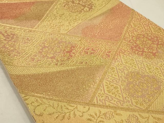 平和屋着物◎六通柄袋帯　切嵌花文　金糸　正絹　逸品　AAAR8533ou