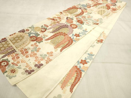 平和屋着物■六通柄袋帯 唐織 草花文 金糸 正絹 逸品 AAAR9428pf