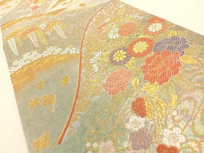 平和屋着物◎六通柄袋帯 唐織 草花文 金糸 正絹 逸品 AAAR9700wt