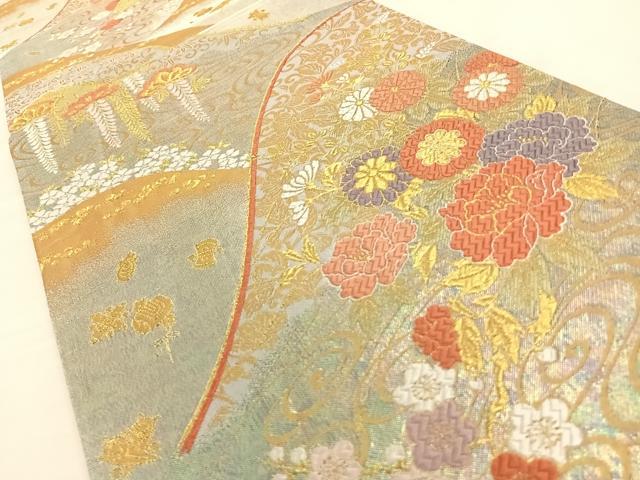 平和屋着物◎六通柄袋帯 唐織 草花文 金糸 正絹 逸品 AAAR9700wt