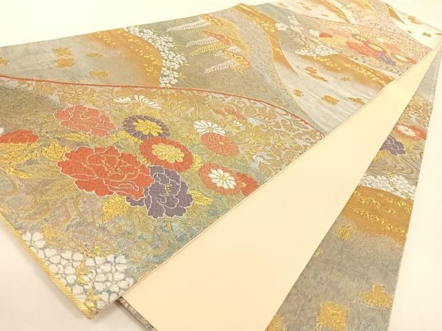 平和屋着物◎六通柄袋帯 唐織 草花文 金糸 正絹 逸品 AAAR9700wt