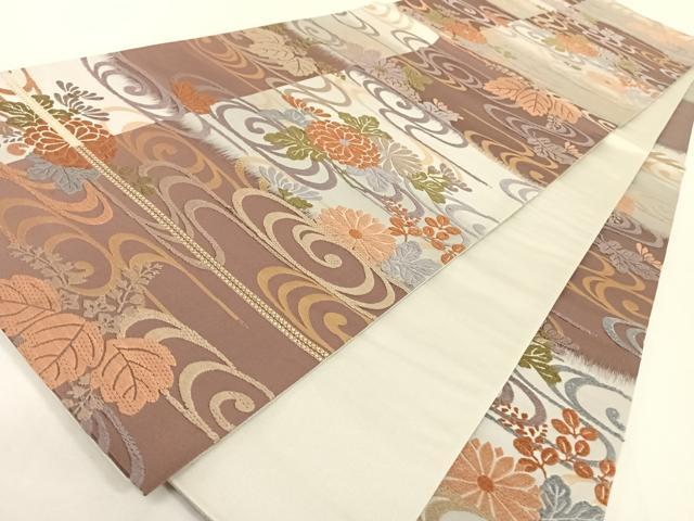 平和屋着物◎六通柄袋帯 唐織 光琳水草花文 金糸 正絹 逸品
