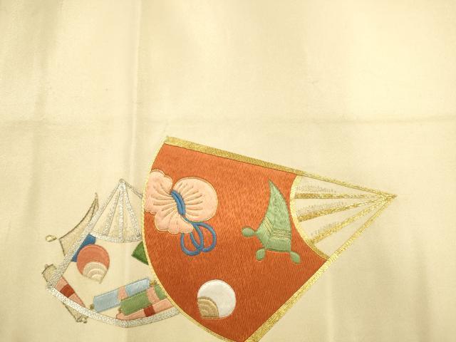 平和屋着物◎太鼓柄袋帯 総刺繍 駒刺繍 扇面宝尽くし 金糸 正絹 逸品 AAAS1356hg