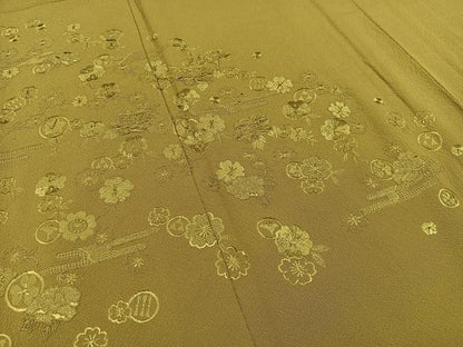 平和屋着物▽付下げ 単衣 中国三大刺繍 汕頭刺繍 スワトウ刺繍 草花文 芥子色 やまと誂製 正絹 逸品 AAAS1450oa