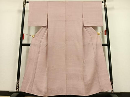 平和屋着物▽上質な色無地　単衣　流水地紋　珊瑚色　正絹　逸品　AAAS1489oa