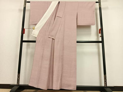 平和屋着物▽上質な色無地　単衣　流水地紋　珊瑚色　正絹　逸品　AAAS1489oa