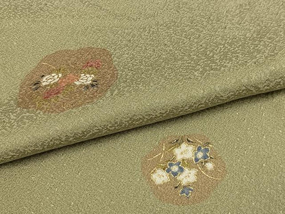 平和屋着物▽上質な小紋 単衣 草花文 金彩 正絹 逸品 AAAS1492oa