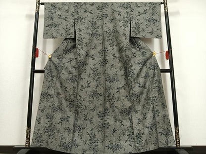 平和屋着物▽上質な紬 単衣 草花文 正絹 逸品 AAAS1494oa