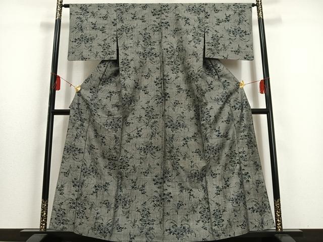 平和屋着物▽上質な紬 単衣 草花文 正絹 逸品 AAAS1494oa