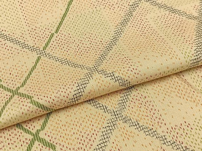 平和屋着物▽上質な紬 単衣 変わり格子 正絹 逸品 AAAS1498oa