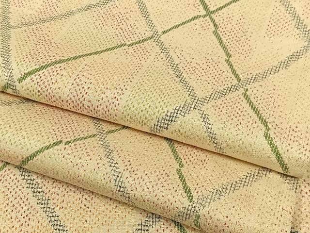 平和屋着物▽上質な紬 単衣 変わり格子 正絹 逸品 AAAS1498oa