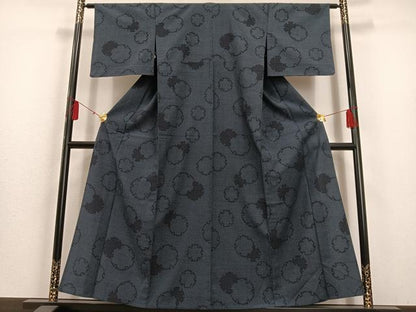 平和屋着物▽本塩沢 単衣 亀甲絣 雪輪文 正絹 逸品 未使用 AAAS1504oa