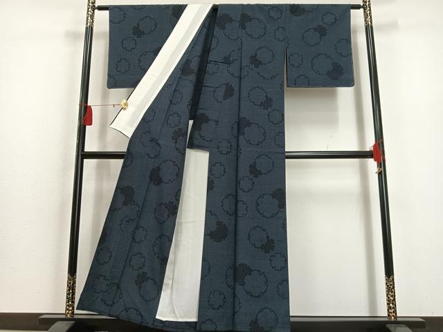 平和屋着物▽本塩沢 単衣 亀甲絣 雪輪文 正絹 逸品 未使用 AAAS1504oa